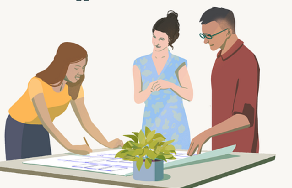 Illustration of a team planning a workflow together